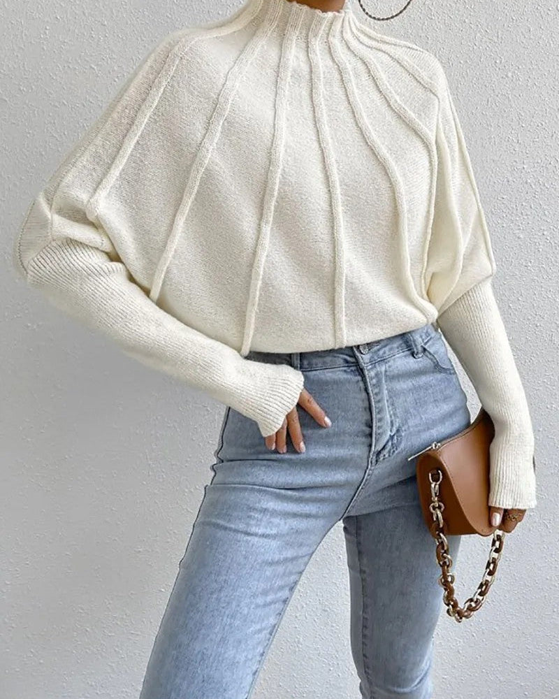 Ceylan Women's Sweater Cropped Textured High Neck Pullover