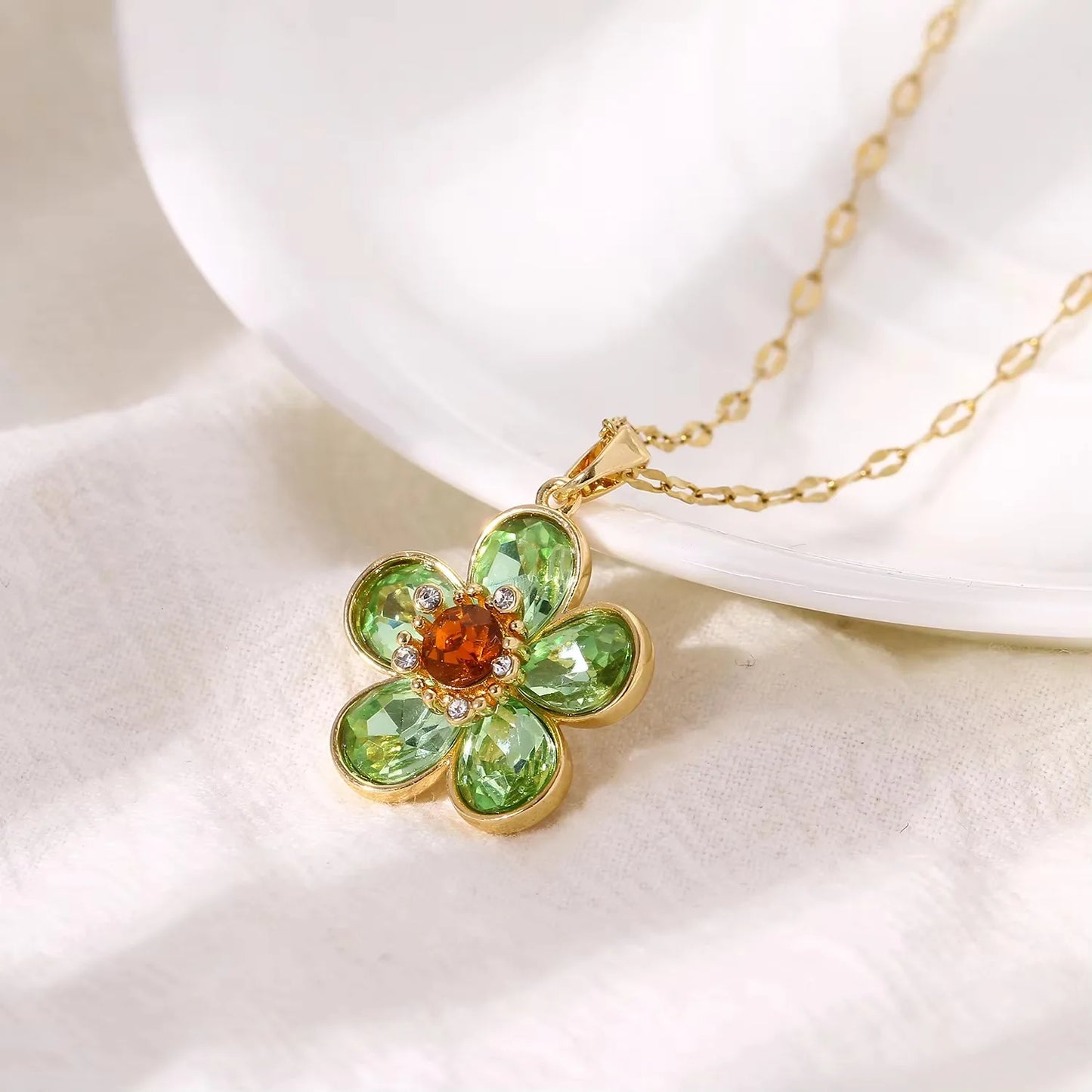 Women's Crystal Flower Pendant Necklace