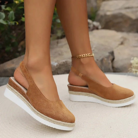 Women’s Slingback Espadrille Wedges with Faux Suede Upper and Jute Trim