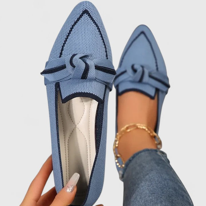 Women’s Pointed Toe Slip-On Flat Loafers with Knot Detail Breathable Mesh