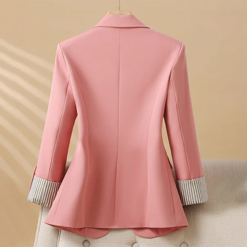Women’s Blazer Jackets with Pinstripe Cuffed Sleeves and Notch Lapels