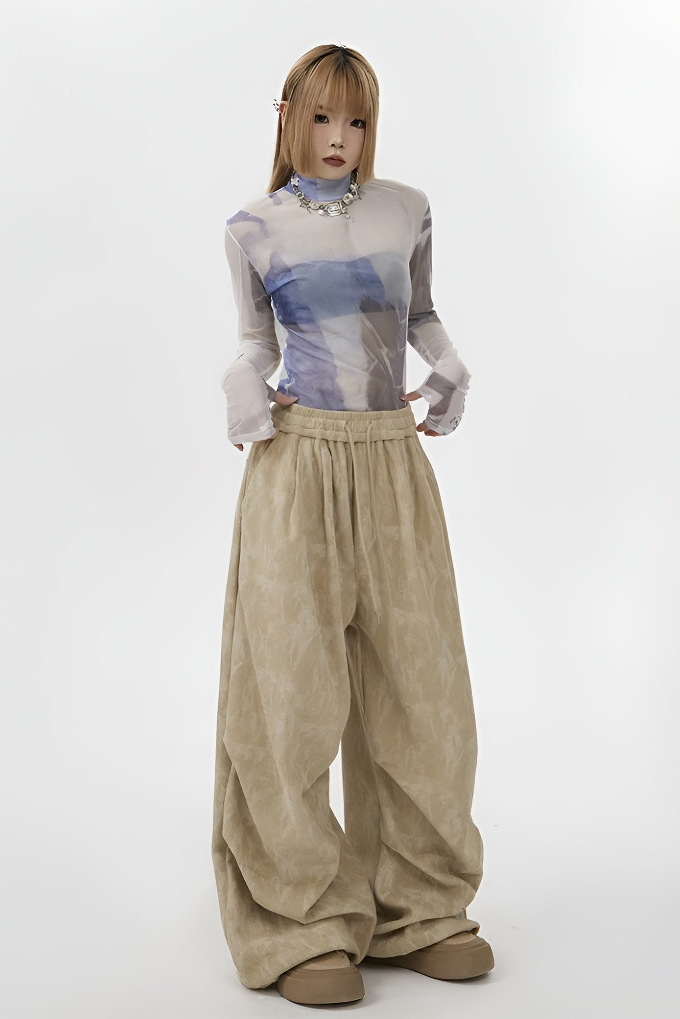 Ceylan Women’s Wide Leg Corduroy Pants High Waist Baggy Fit