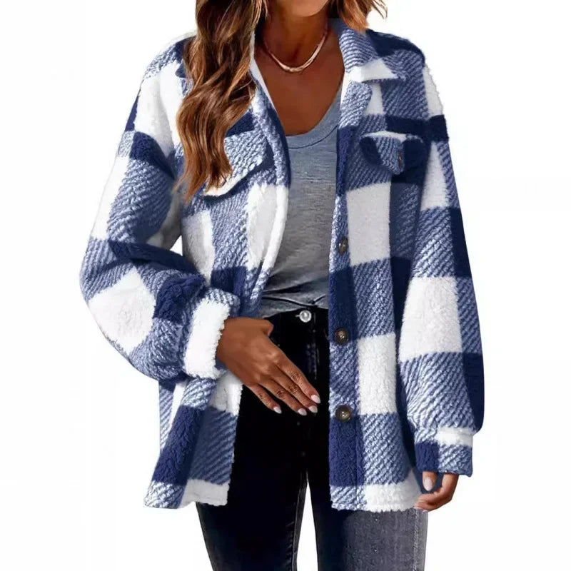 Ceylan Women's Fleece Oversized Plaid Shacket