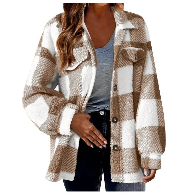 Ceylan Women's Fleece Oversized Plaid Shacket