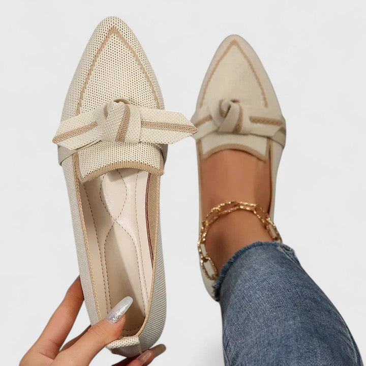 Women’s Pointed Toe Slip-On Flat Loafers with Knot Detail Breathable Mesh