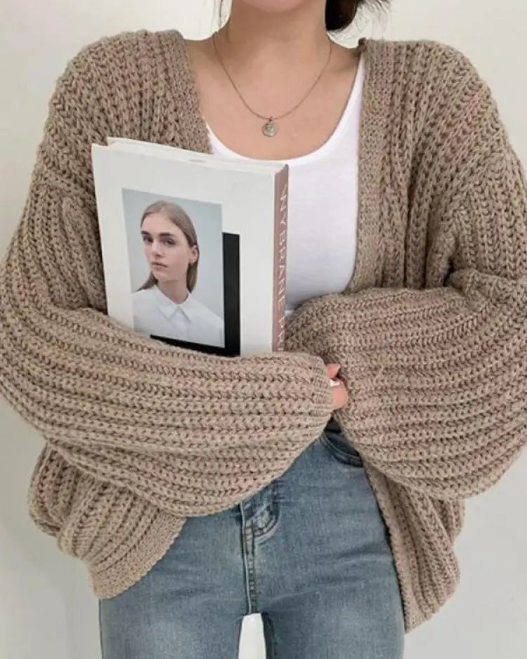 Ceylan Women's Balloon Sleeve Cardigan Sweater Open Front