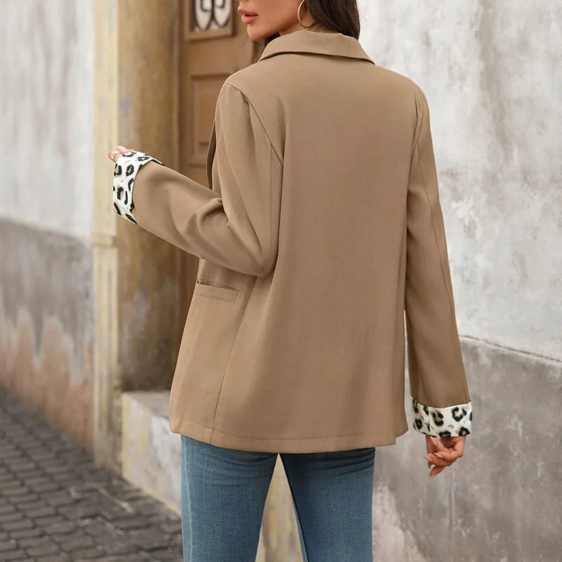 Women's Khaki Single-Breasted Notch Lapel Blazer