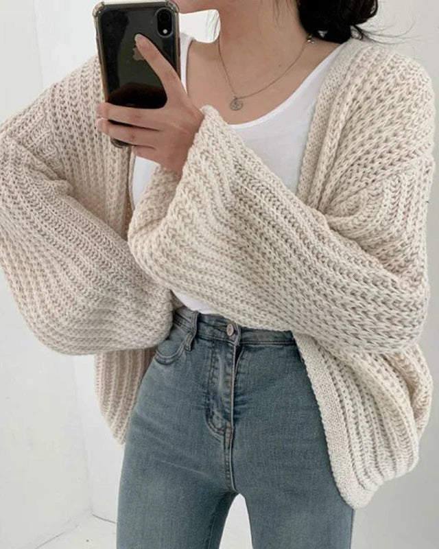 Ceylan Women's Balloon Sleeve Cardigan Sweater Open Front