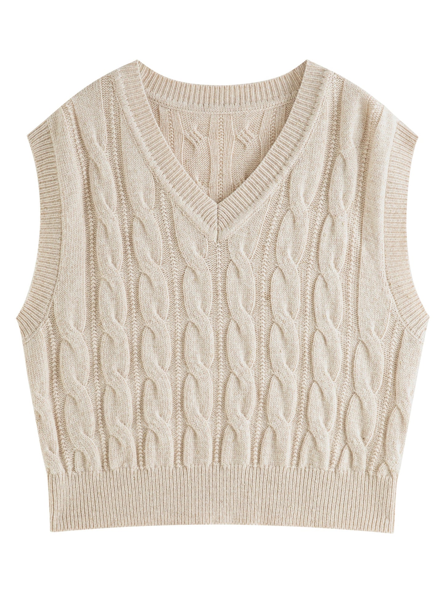 Ceylan Women's Sweater Vest, Cropped Cable Knit V-Neck