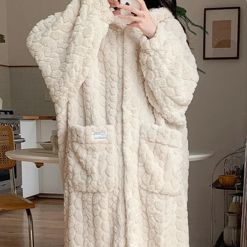 Ceylan Women’s Hooded Fleece Robe Maxi Length Sherpa