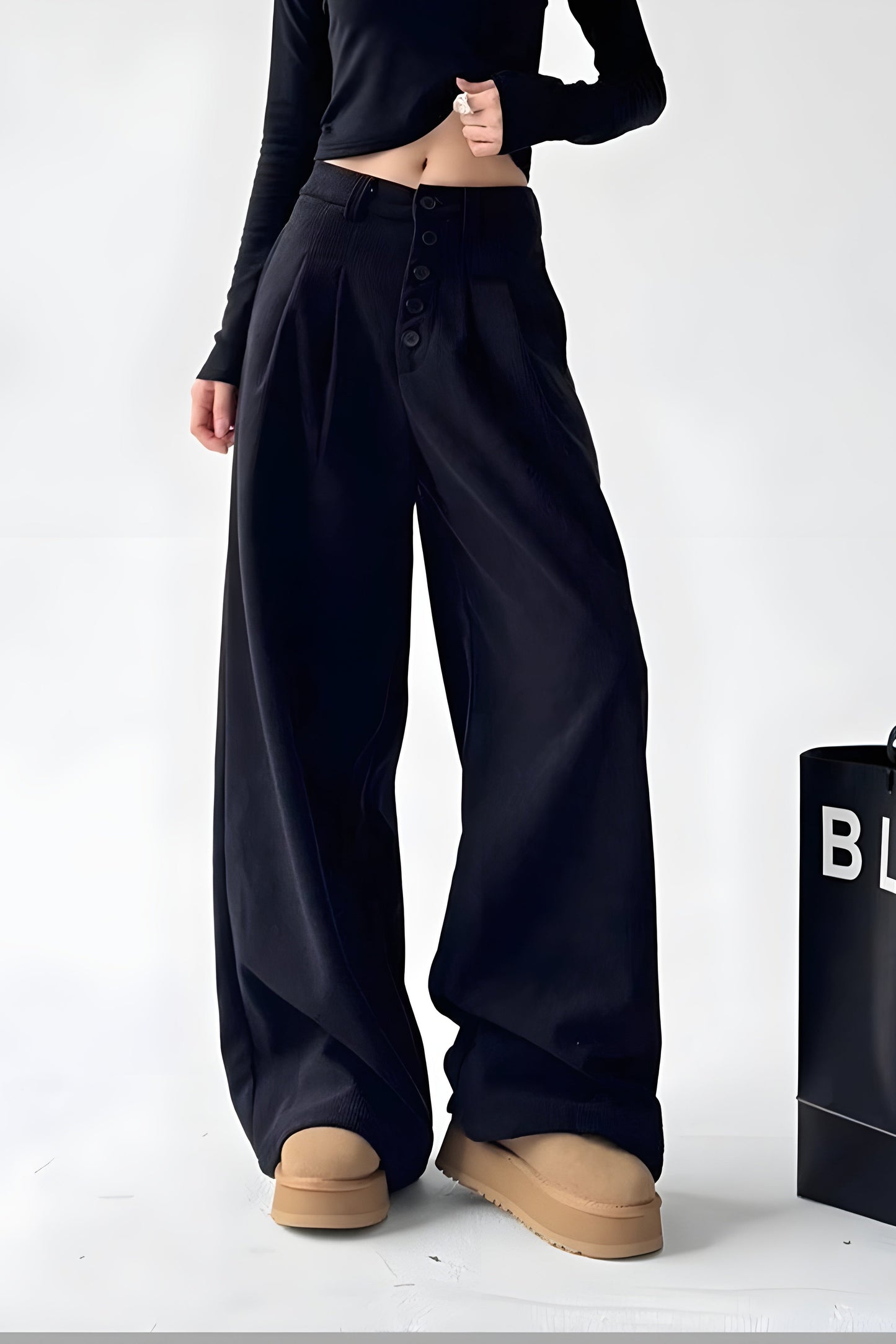 Ceylan Women's Corduroy Wide Leg Trousers High Waist Fit