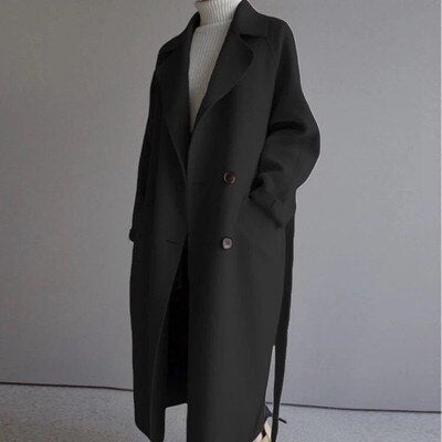 Women's Double-Breasted Wool Coat with Notch Lapel