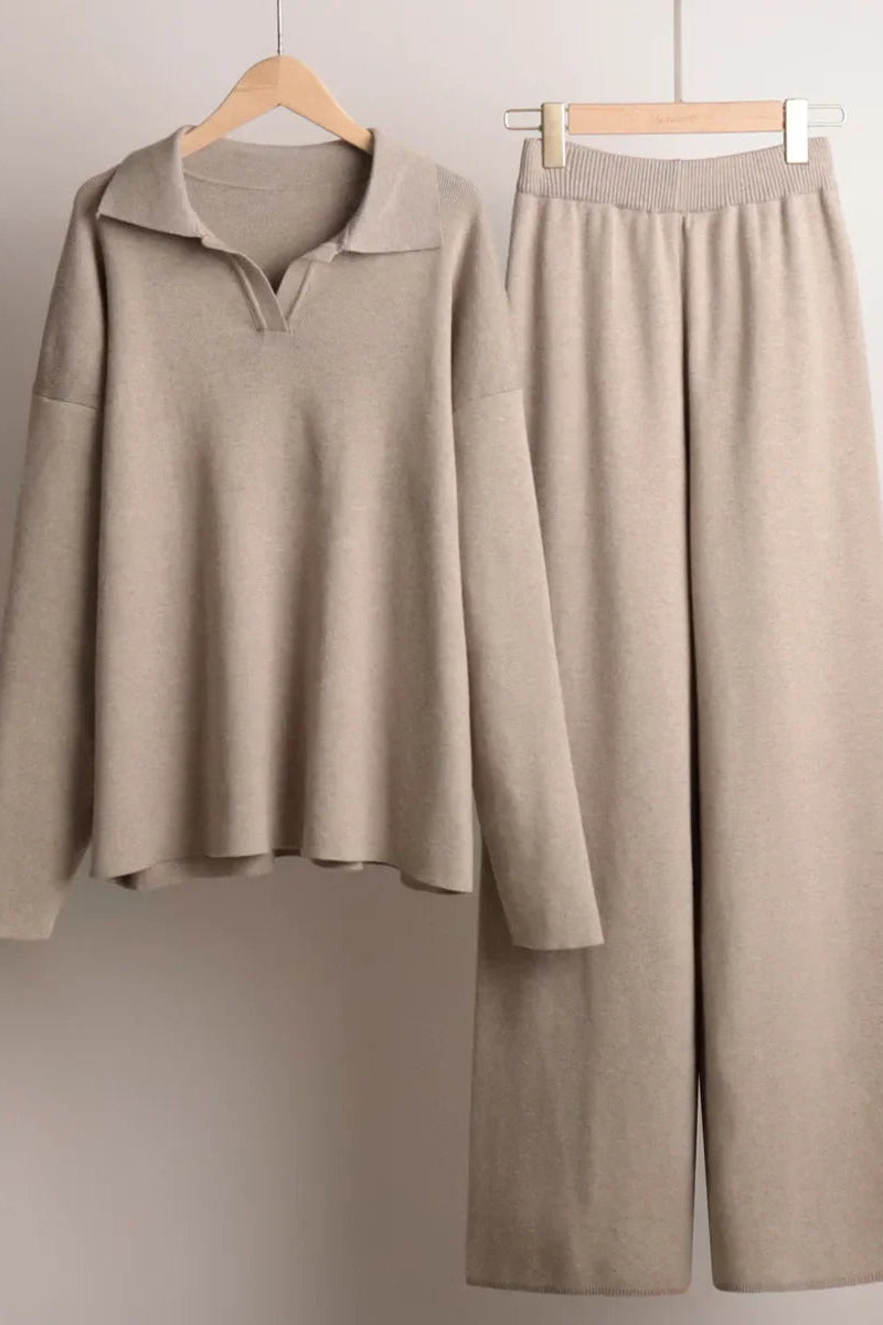 Ceylan Women’s Johnny Collar Sweater Set Wide Leg Silhouette