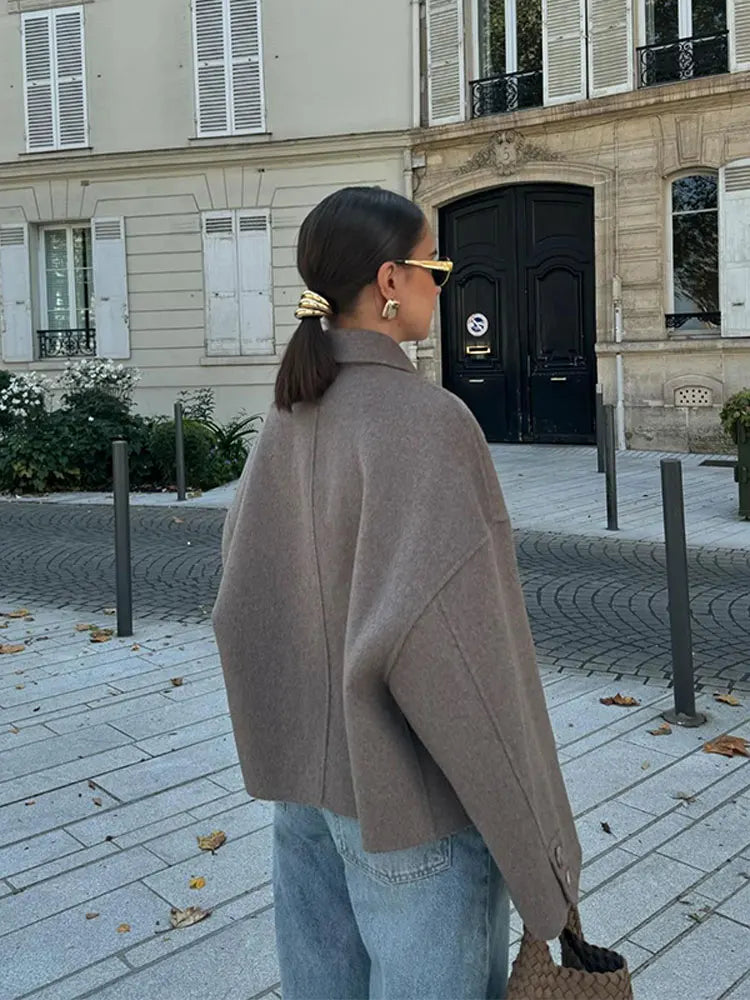 Women's Collared Button-Front Crop Jacket