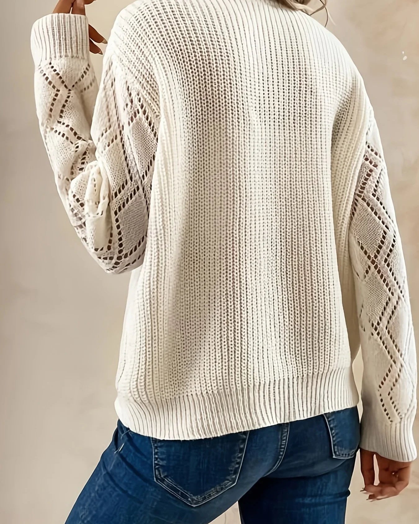 Ceylan Women's Sweater Lace Trim V-Neck Pointelle Knit Sleeve