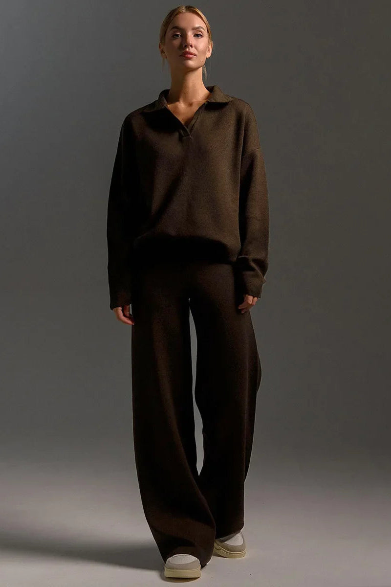 Ceylan Women’s Johnny Collar Sweater Set Wide Leg Silhouette