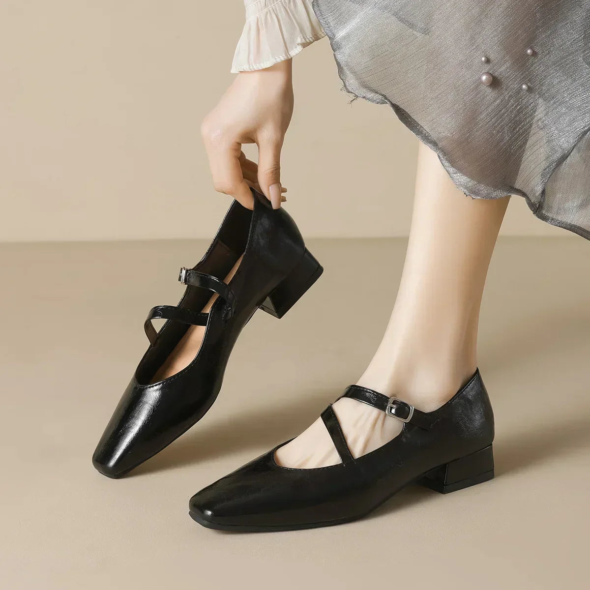 Women's Mary Jane Heeled Shoes Ankle Strap Block Heel