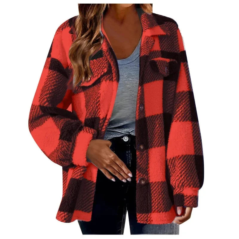 Ceylan Women's Fleece Oversized Plaid Shacket