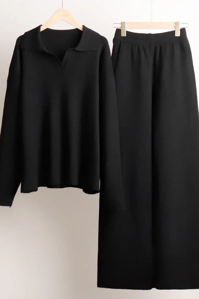 Ceylan Women’s Johnny Collar Sweater Set Wide Leg Silhouette