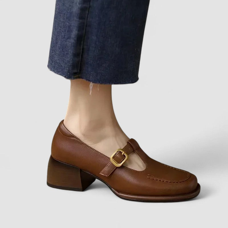 Women’s Mary Jane Shoes with T-Strap Buckle and Square Toe
