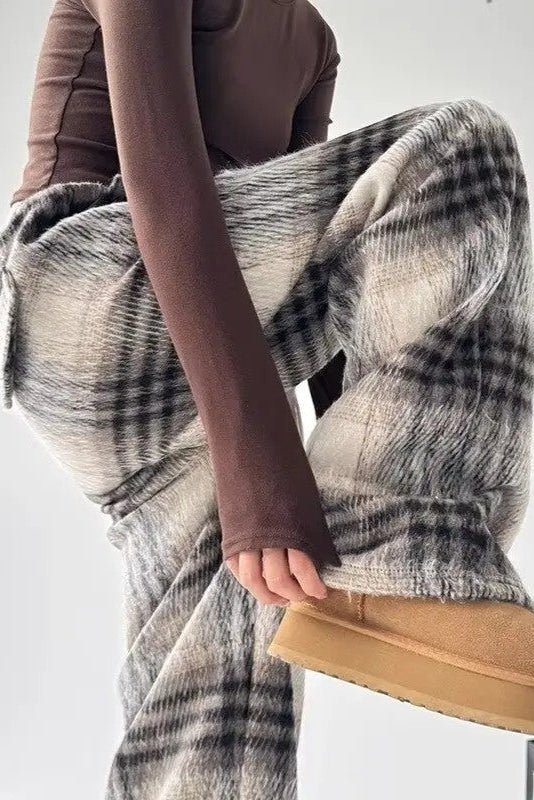 Ceylan Women's Plaid Flannel Pants Oversized Baggy Fit