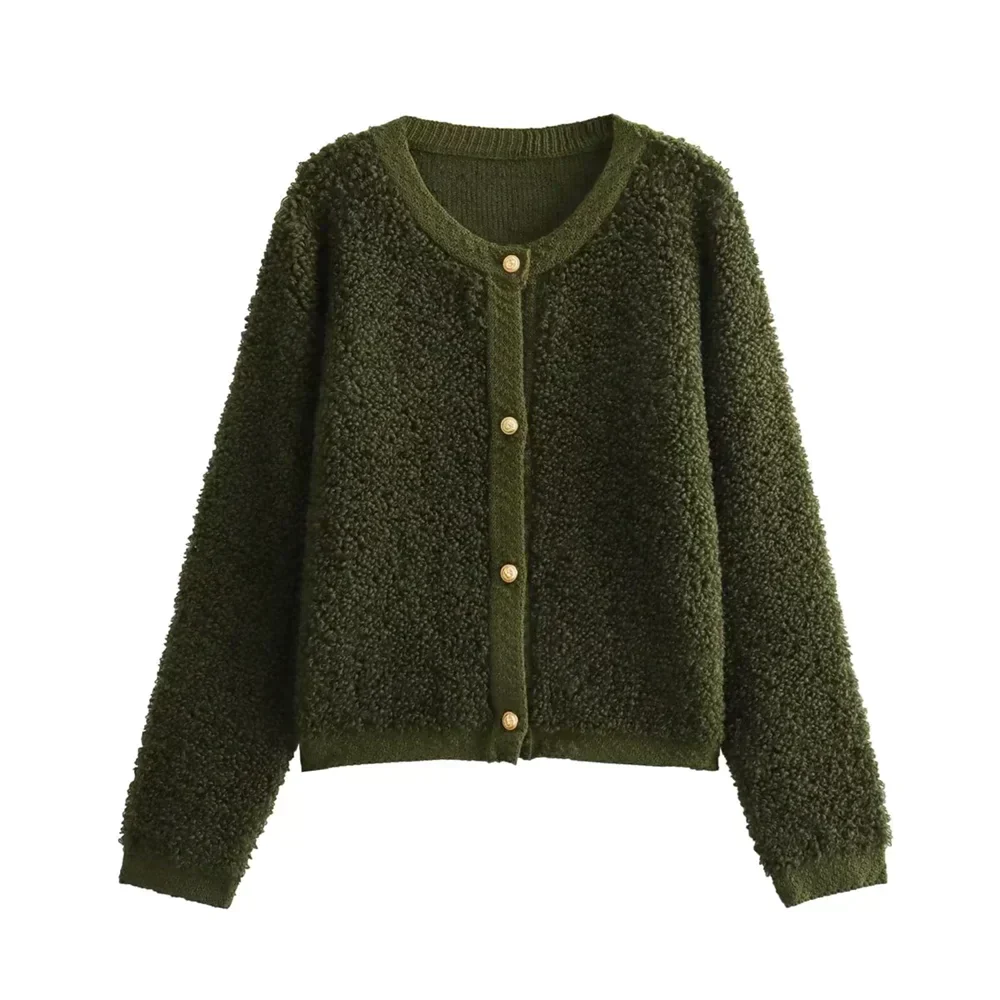 Women's Textured Cardigan Jacket with Button Closure
