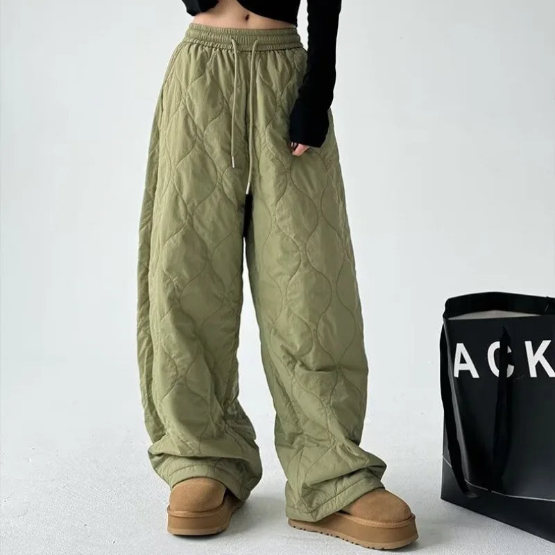 Ceylan Women’s Warm Quilted Plaid Pants Elastic Waist