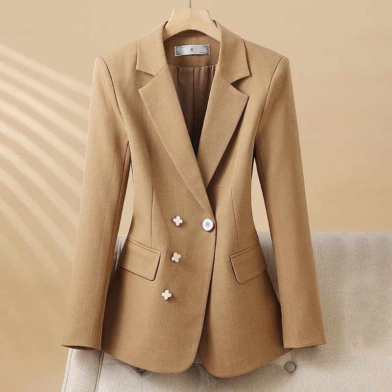 Women’s Blazer Jackets with Asymmetrical Clover Buttons and Notch Lapels