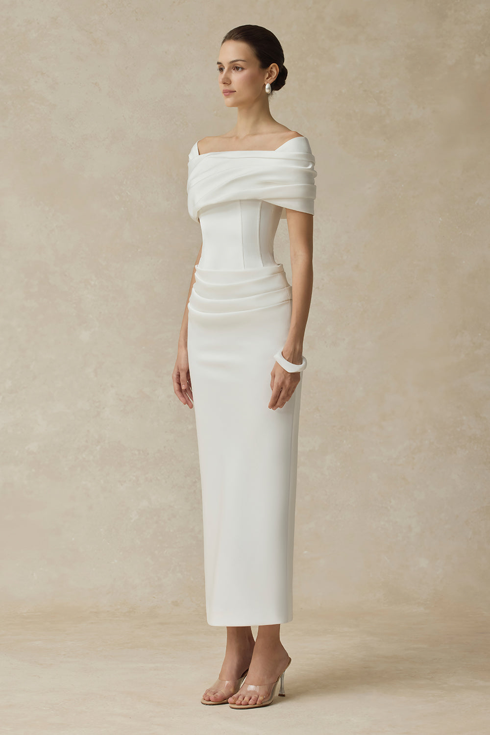 Women’s Off Shoulder Draped Corset Cocktail Midi Dress