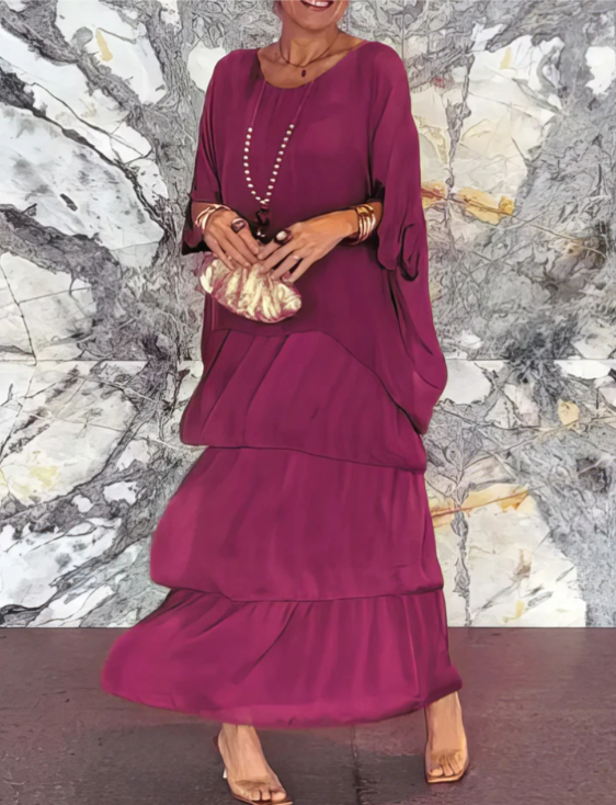 Women¡¯s Layered Chiffon Maxi Dress Flowy Bohemian A-Line Gown