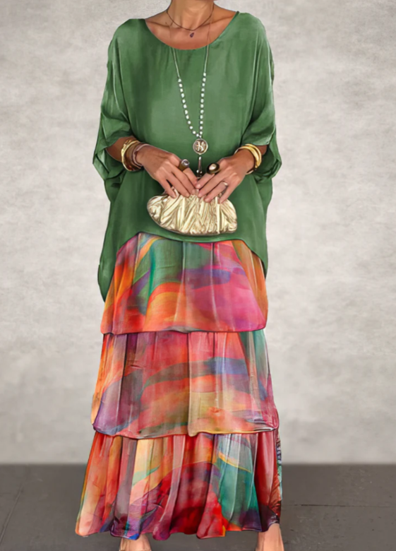 Women¡¯s Layered Chiffon Maxi Dress Flowy Bohemian A-Line Gown
