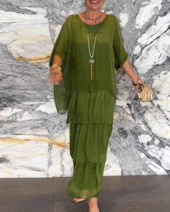 Women¡¯s Layered Chiffon Maxi Dress Flowy Bohemian A-Line Gown