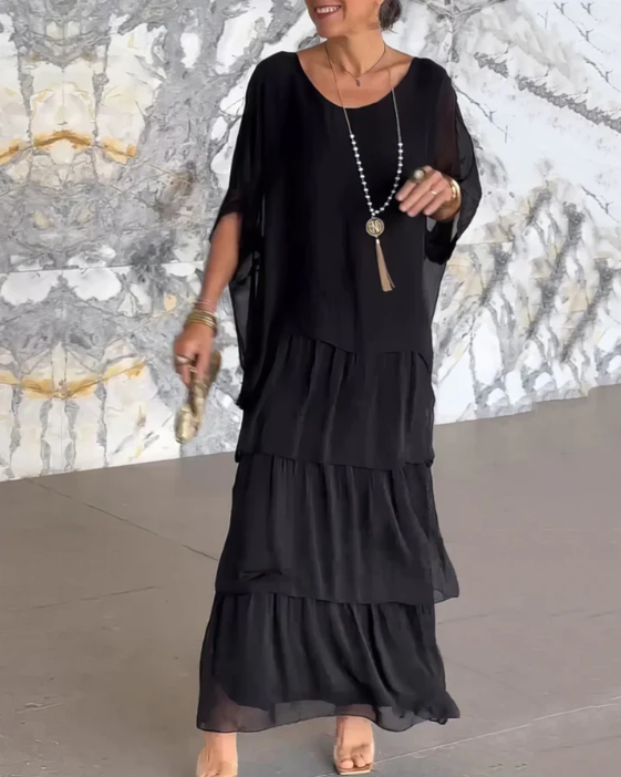 Women¡¯s Layered Chiffon Maxi Dress Flowy Bohemian A-Line Gown