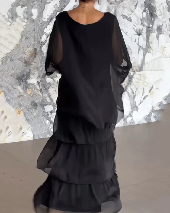 Women¡¯s Layered Chiffon Maxi Dress Flowy Bohemian A-Line Gown