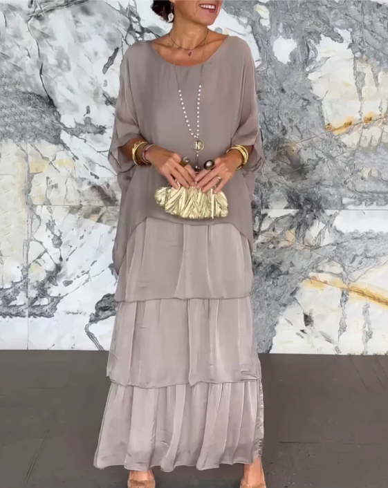 Women¡¯s Layered Chiffon Maxi Dress Flowy Bohemian A-Line Gown