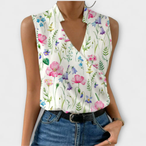 Women’s Wrap Blouse Sleeveless Collared V Neck Shirt