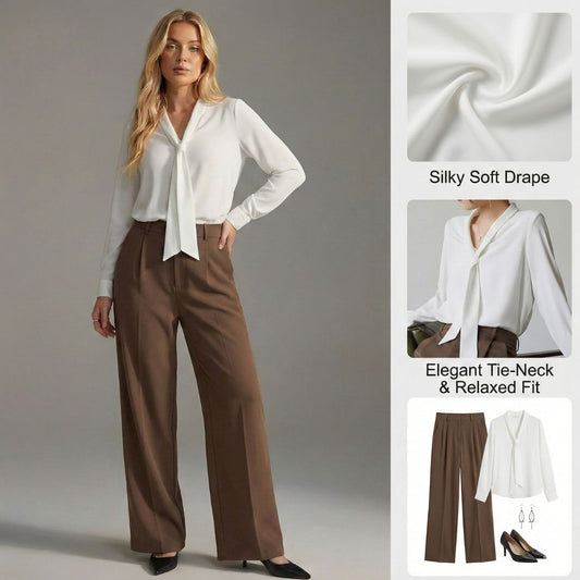 Ceylan Women's Blouse Elegant Long Sleeve Necktie Top