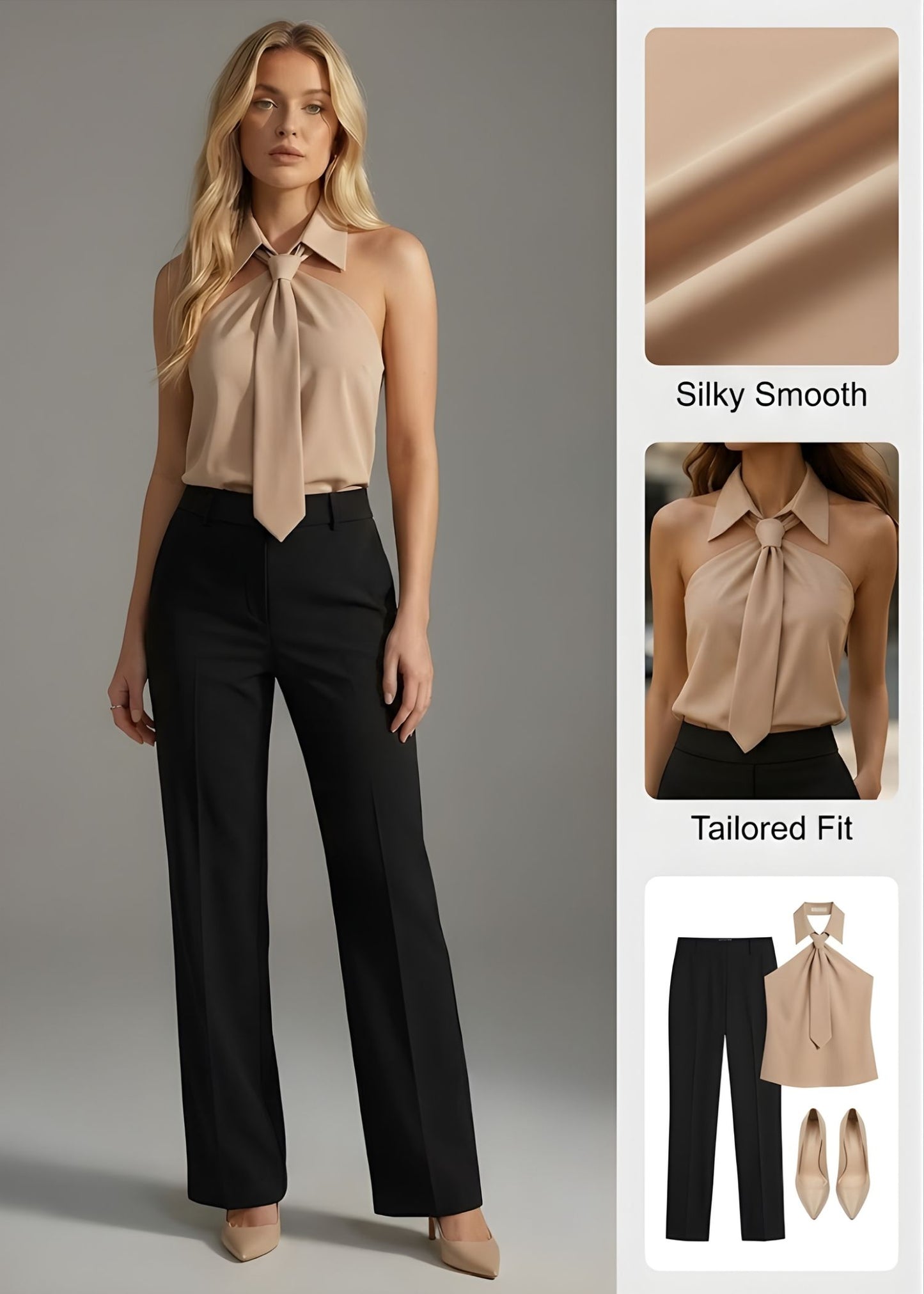 Ceylan Women¡¯s Halter Blouse with Built-in Neck Tie Detail