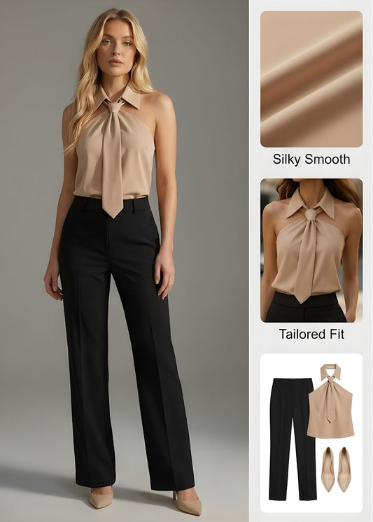 Ceylan Women¡¯s Halter Blouse with Built-in Neck Tie Detail