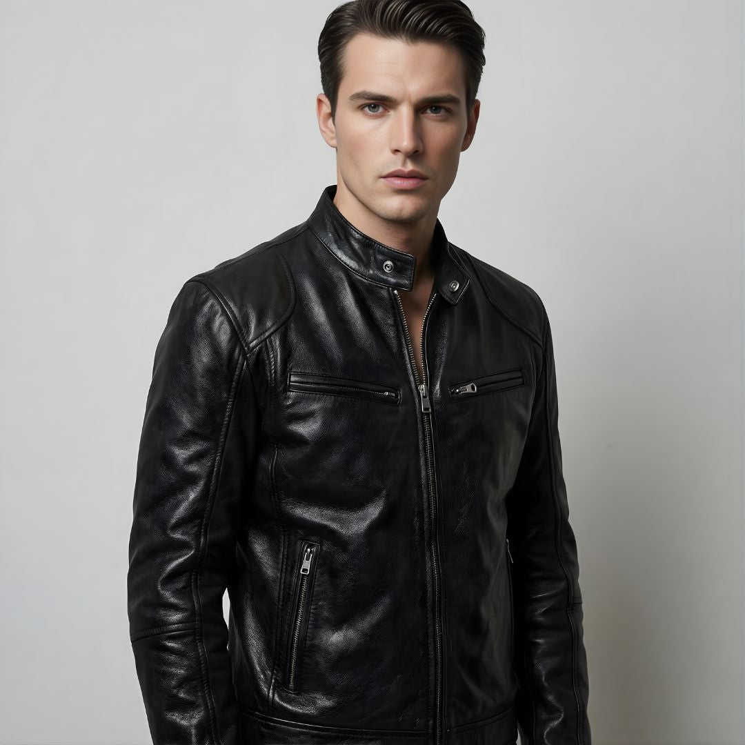 Men¡¯s Heritage Cafe Racer Slim Fit Real Leather Biker Jacket