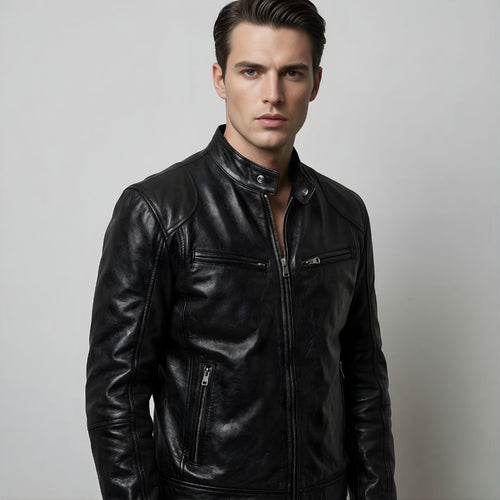 Men¡¯s Heritage Cafe Racer Slim Fit Real Leather Biker Jacket