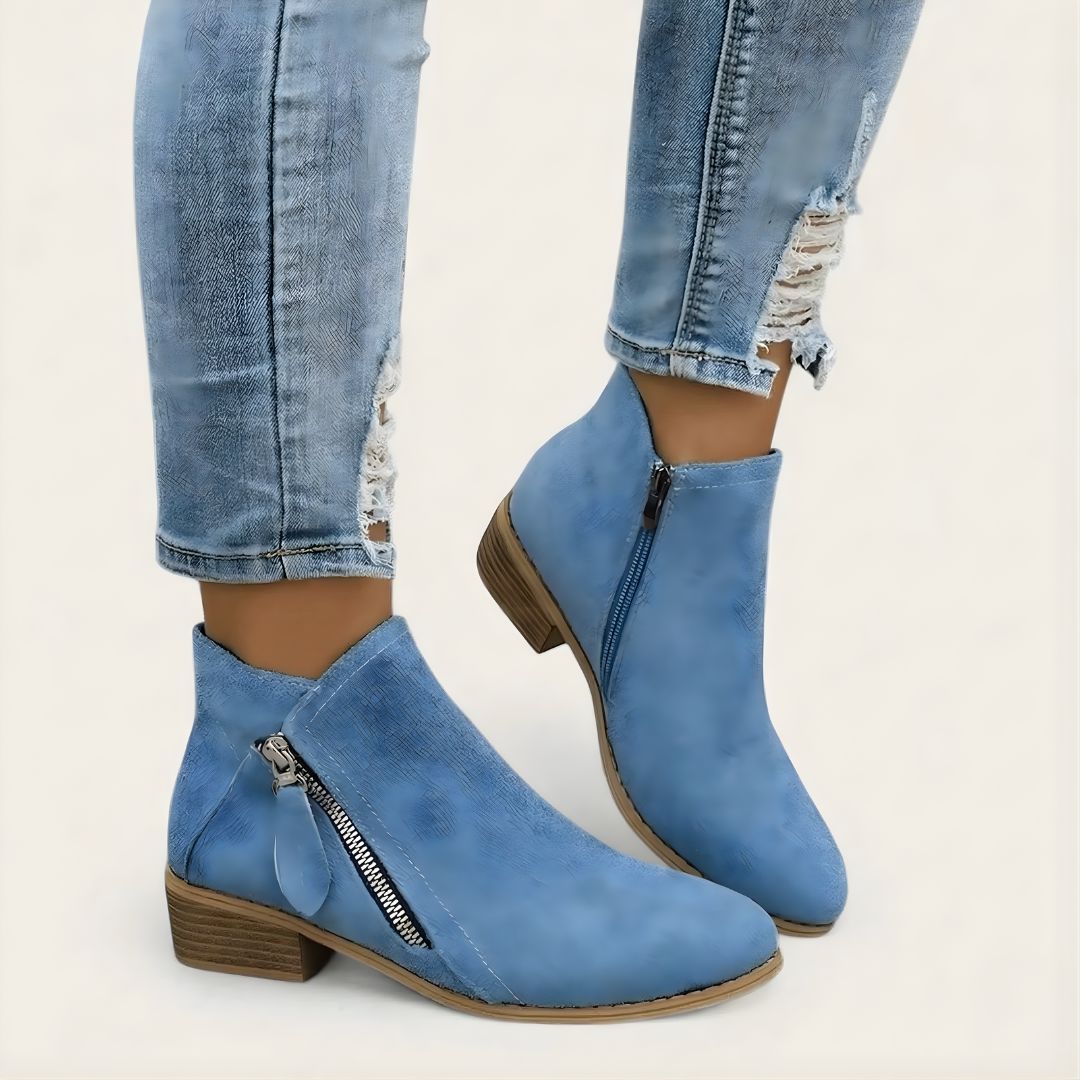 Women’s Orthopaedic Suede Ankle Boots with Dual Side Zipper and Low Block Heel