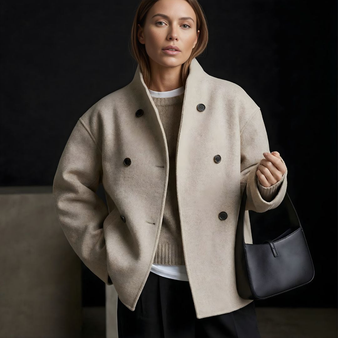 Women’s Double-Breasted Wool Blend Short Coat Oversized Boxy Peacoat