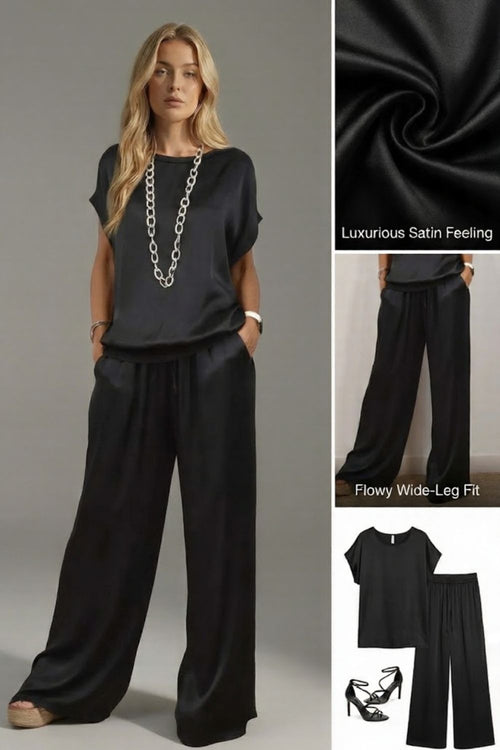 Ceylan Women’s Satin 2-Piece Set with Elegant Wrap Tie Top