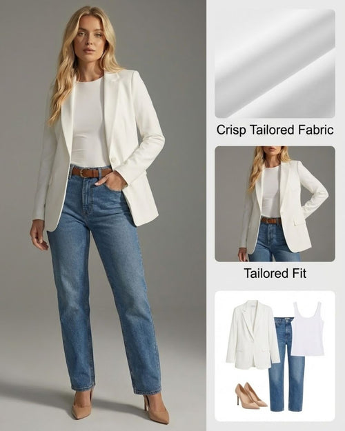 Ceylan Women’s Ruched Sleeve Blazer Tailored Single Button Jacket