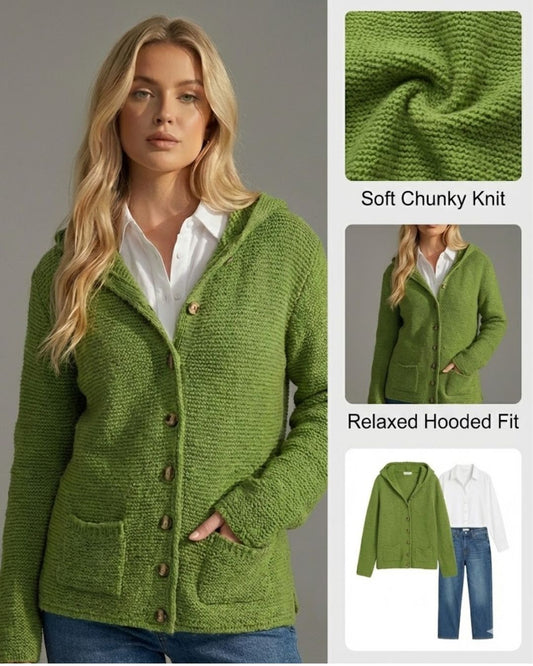 Ceylan Women’s Knit Cardigan Hooded Button Down Sweater