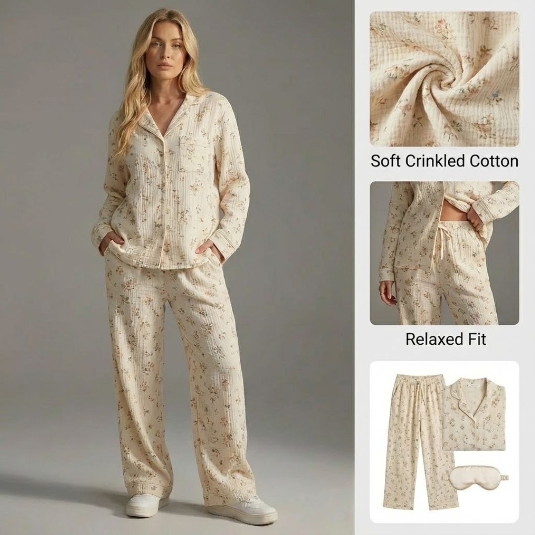 Ceylan Women’s Muslin Pajama Set Soft Cotton Gauze Lounge