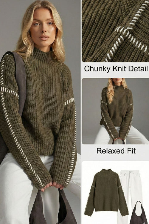 Ceylan Women's Sweater, Oversized Ribbed Stitch Detail