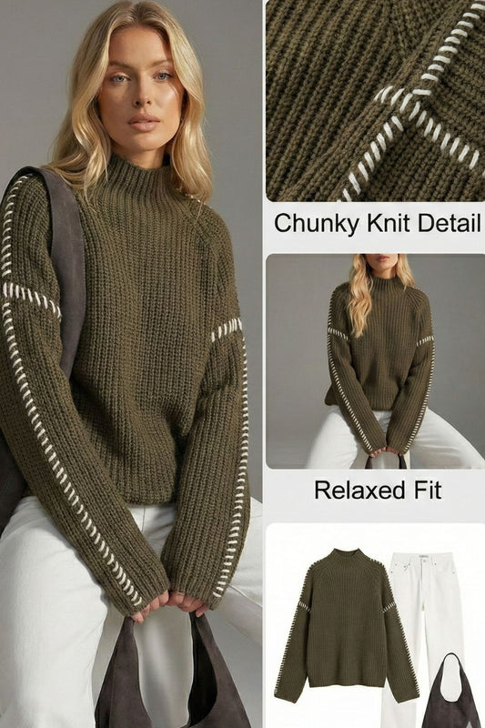 Ceylan Women's Sweater, Oversized Ribbed Stitch Detail