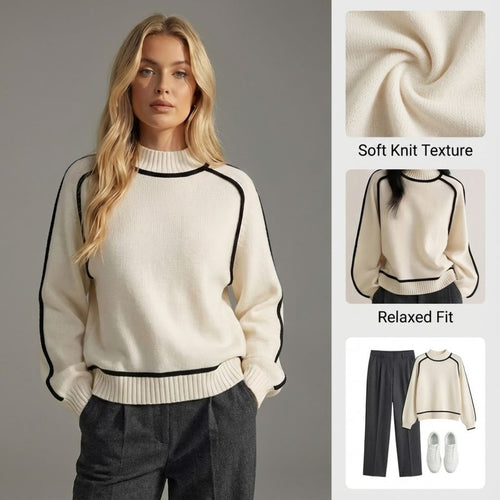 Ceylan Women's Contrast Trim Turtleneck Pullover Sweater